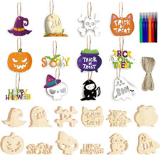 60PCS Halloween Wooden Slices Blank Cutouts Ornaments for Party Decorations Kids