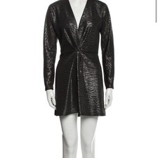 Reformation Black Faux Leather Sheath Dress V-Neck Long Sleeve Size Medium EUC