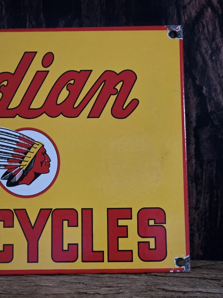 LETRERO DE CONCESIONARIO DE PORCELANA INDIA VINTAGE DE MOTOCICLETAS 12" X 8". Foto 2 de 4