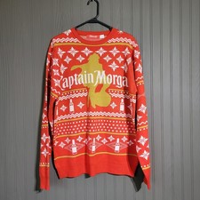 Captain Morgan Ugly Christmas Sweater "naughty Or Spiced" Red Gold Men's Large