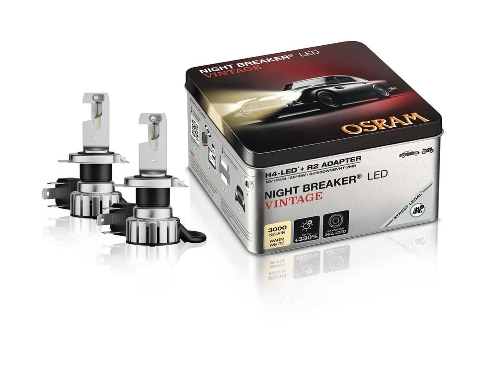2x OSRAM H4 + R2 NIGHT BREAKER LED VINTAGE Warmweiß Gelb 3000K Straßenzulassung - Bild 2 von 4