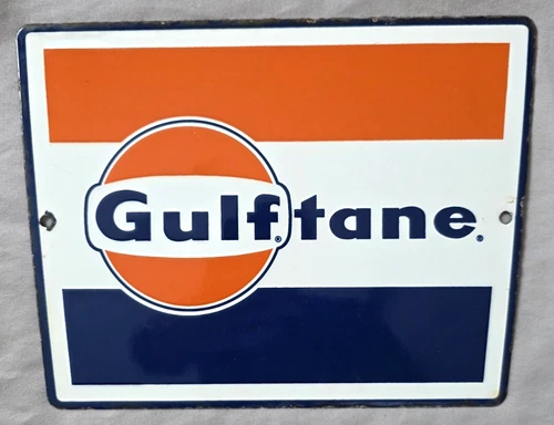 Vintage Porcelain/Enameled Gulf Gulftane Gas & Oil Sign    Very Nice Condition!