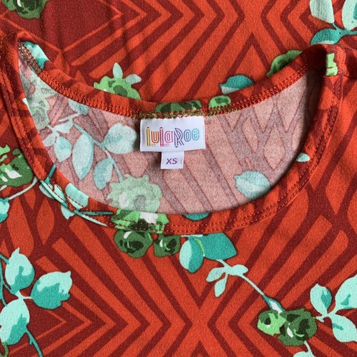Lularoe Carly Kleid Damen XS rot grün Blumen Freizeit Lounge Polyester Elasthan - Bild 8 von 9