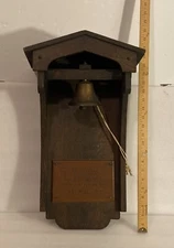 ANTIQUE MISSION OAK ARTS & CRAFTS HANGING DINNER BELL WITH BYRON MOTTO