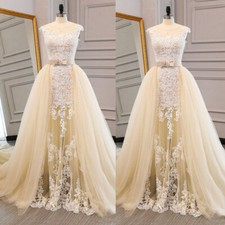 Light Champagne Mermaid Wedding Dresses with Overskirts Vintage Bridal Gowns