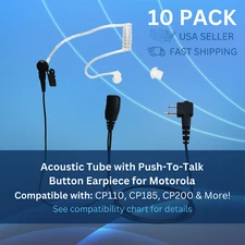 10x 1.5-Wire Surveillance Earpiece Earphone for Motorola HKLN4601 CP200 CLS1110