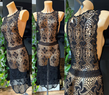 Vintage 1990s crochet dress S / XS dancer see-through clubbing goth rock punk