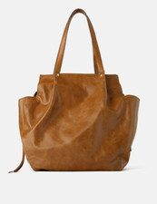 Zara Tasche XXL Shopper 100 % Leder Neu Cognac