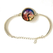 SILVER TONE NWOT TREE OF LIFE DOME BRACELET LOBSTER CLASP 7"