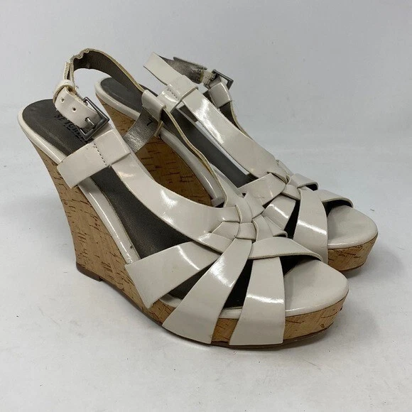 SEYCHELLES open toe strappy patent platform cork wedge sandals