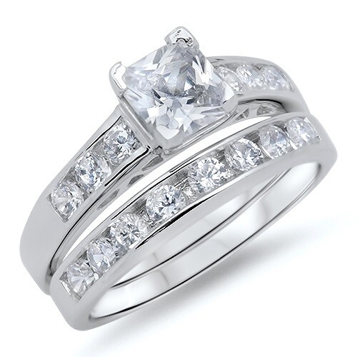 Princess Cut Cubic Zirconia Ring Size 5-10 925 Sterling Silver Princess Cut Clear Cz Promise Wedding Ring 233690 - Foto 2