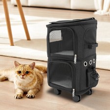 2-Tier Dog Trolley Bag Double-Compartment Pet Rolling Carrier Cat 22.05 lbs