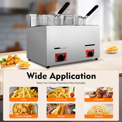 LPG Commercial Propane Deep Fryer Countertop 12L Gas Fryer w/ 2 Baskets + 2 Lids