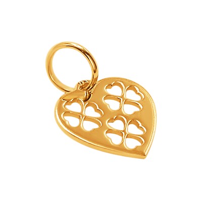 14k massives Gelbgold Lasergeschnittenes Herz Kleeblatt schön klein zart Charm Anhänger