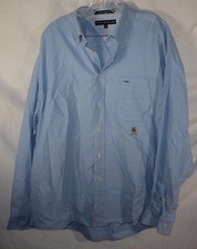 TOMMY HILFIGER Solid Blue Logo Button Up Dress Shirt Men's XL