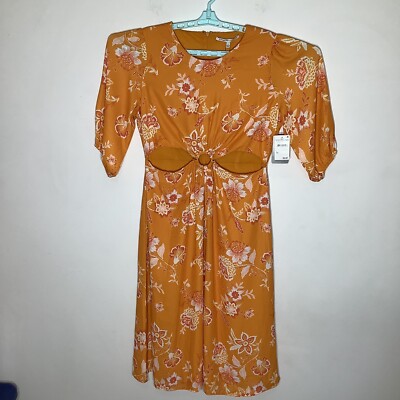 Collective Concepts Womens Orange Floral Cut Out Dress Size Large NWT