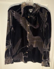 Citron Santa Monica Velvet Burnout Crane Button Top Size M