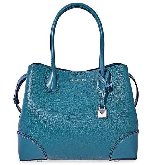 NEW Michael KORS Mercer Gallery Medium Pebbled Leather Satchel Crossbody Teal