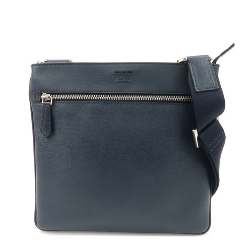 FENDI Logo Leather Shoulder Bag Crossbody Bag Navy 7VA357 Authentic Used