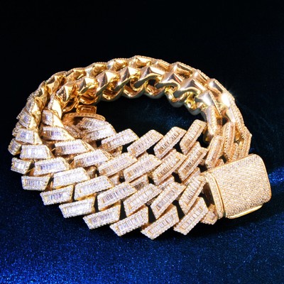17MM 5AAA+ CZ Baguette Bling Ice Out Hop Hip Cuban Kette 14k Echt Vergoldet