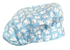 Banded Bouffant Purring Kitty Light Blue Doctor Nurse Scrub Cap