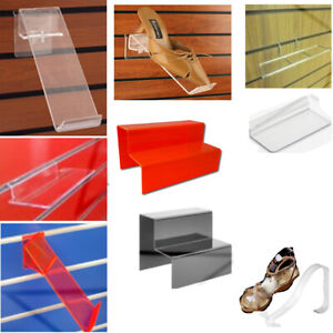 Slat Wall Shoe Shelf Display Stand, Acrylic Slatwall Shoe Shelves