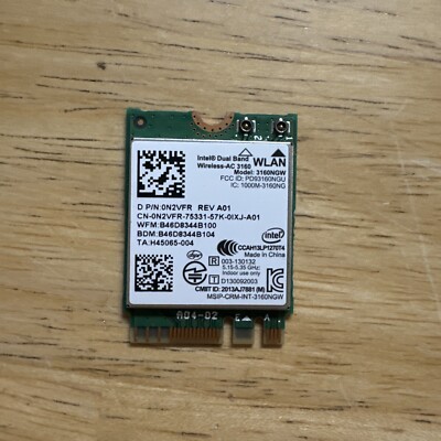 Intel Dual Band Wireless-AC 3160 (3160NGW) BT 4.0 Dell P/N: 0N2VFR