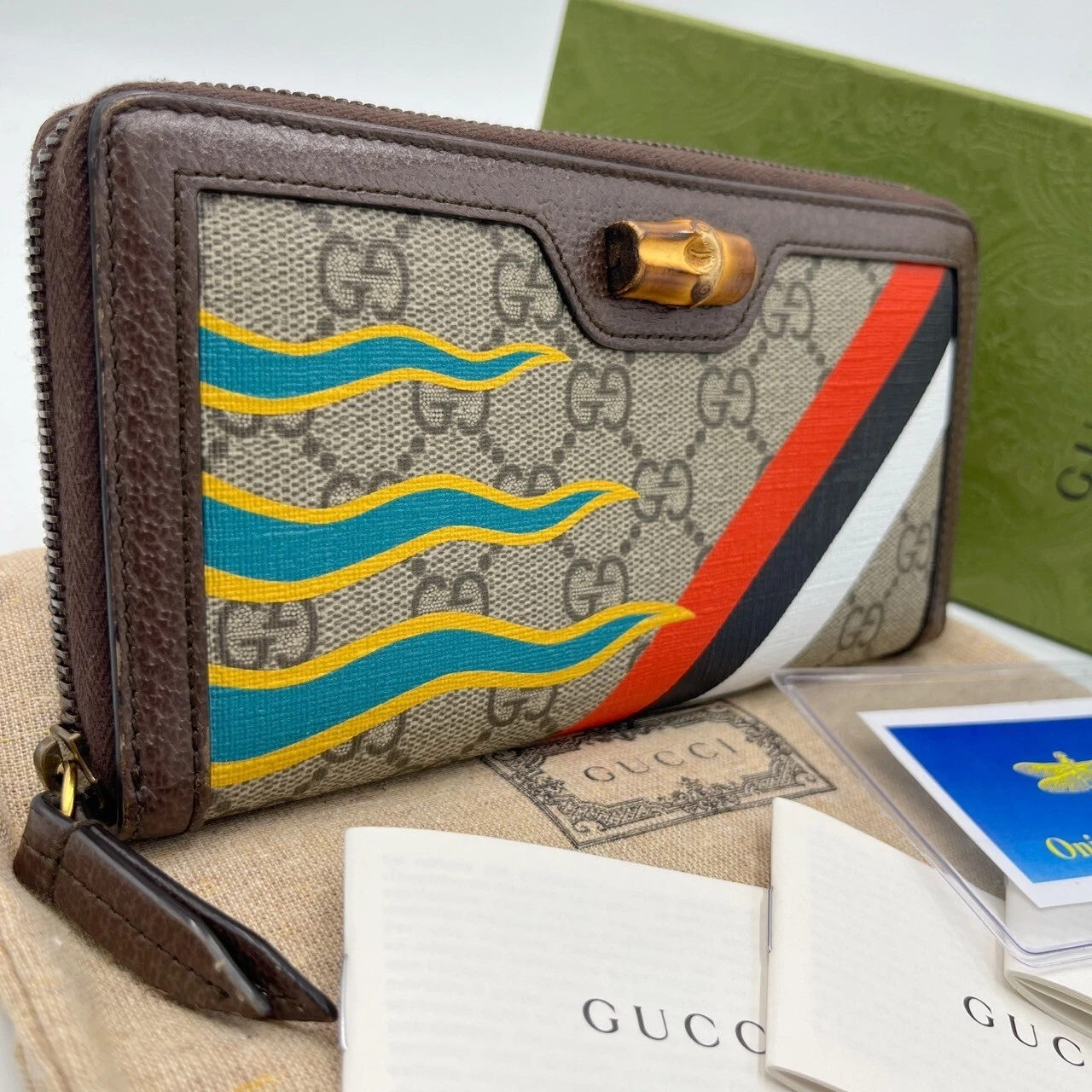 Gucci Portefeuille Long Diana Bambou GG Suprême Beige Rare Design En Bon État