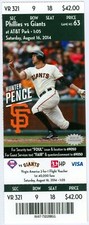 2014 Giants vs Phillies Ticket: Joe Panik 1st MLB Triple/Hunter Pence HR