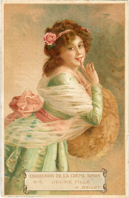 Oblaten scrap  chromo Karte Jugendstil Dame Portrait Nr. 15 Jeune  Fille 14 cm
