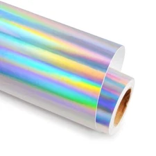 Sliver Holographic Vinyl Holographic Silver Permanent Vinyl 12" X 6FT Glossy ...