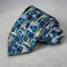 J. Garcia Mens Silk Tie Abstract Geometric Collection 30 Teal Green Yellow 58" L