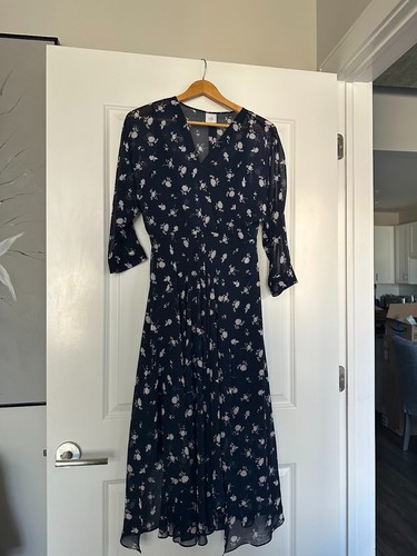 Cabi Dream Dress Size 6 Womens Floral Chiffon Midi Midnight Navy LIGHTLY USED
