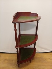 Vintage Mahogany Style Corner Whatnot Stand/Shelving Stand - Green Leather Inlay