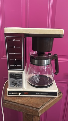 #ad #ad ​Vtg GE Brew Starter Coffee Maker 10 Cup Working Clock Floral Glass Carafe 70s $85.00