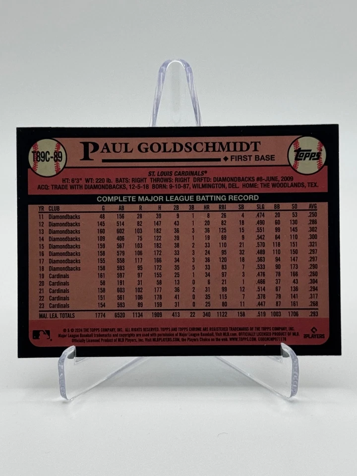 2024 Topps Series 1 #T89C-89 PAUL GOLDSCHMIDT | ‘89 Topps Chrome Silver Mojo - Image 2 of 2