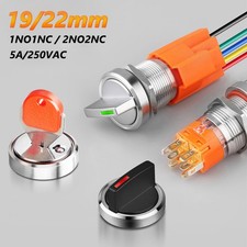 19/22mm Key Switch Rotary Selector Latching ON/OFF 2&3 Position LED Red Green 5A