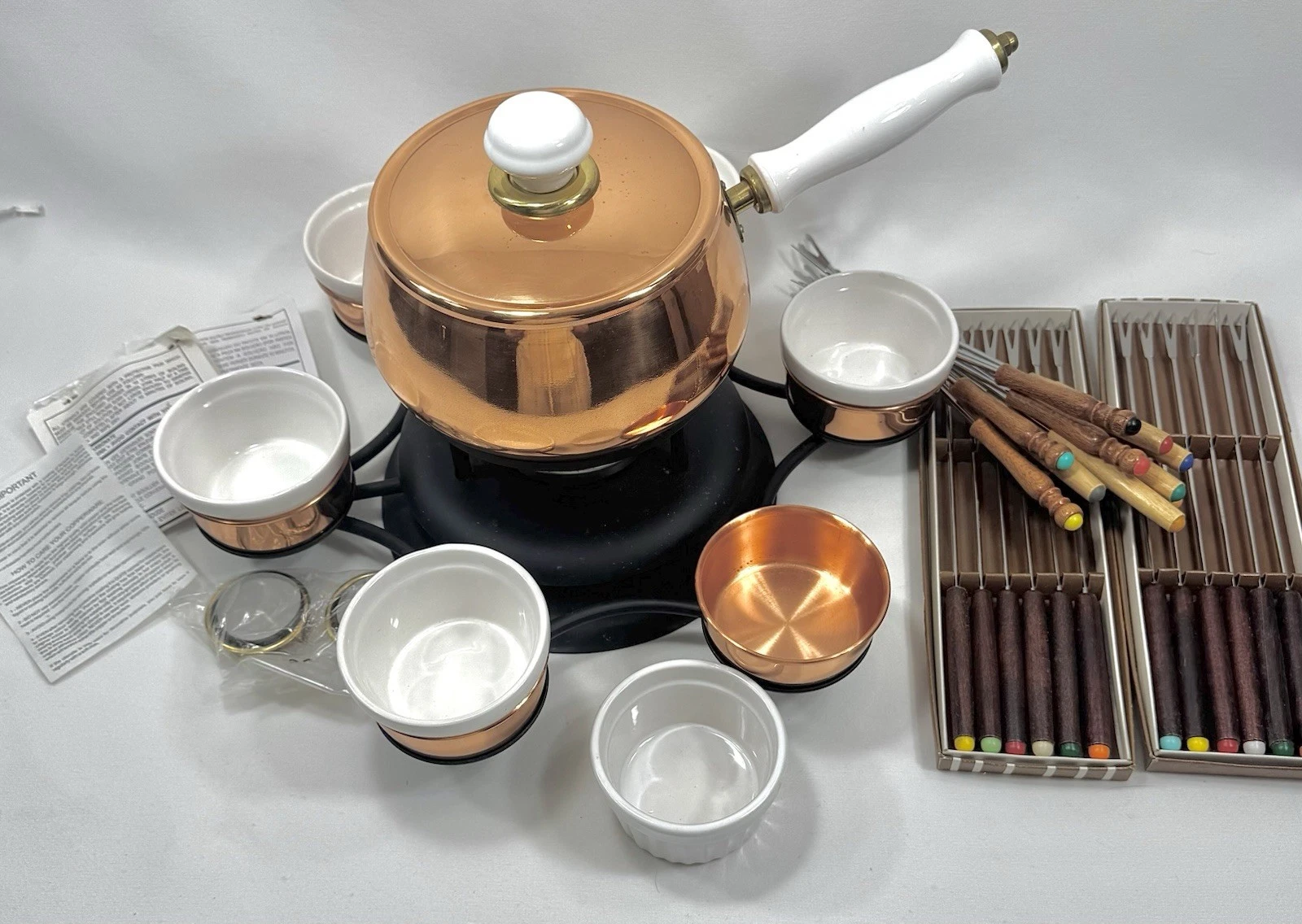 Vintage MCM Copper & Stainless Steel Fondue Pot 6 Cups 24 Forks, Excellent
Opens in a new window or 