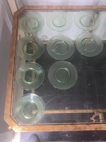 ( 9 Total ) Hossing Uranium Spiral Anchor Hocking 8" Lunch Plates Vintage Green