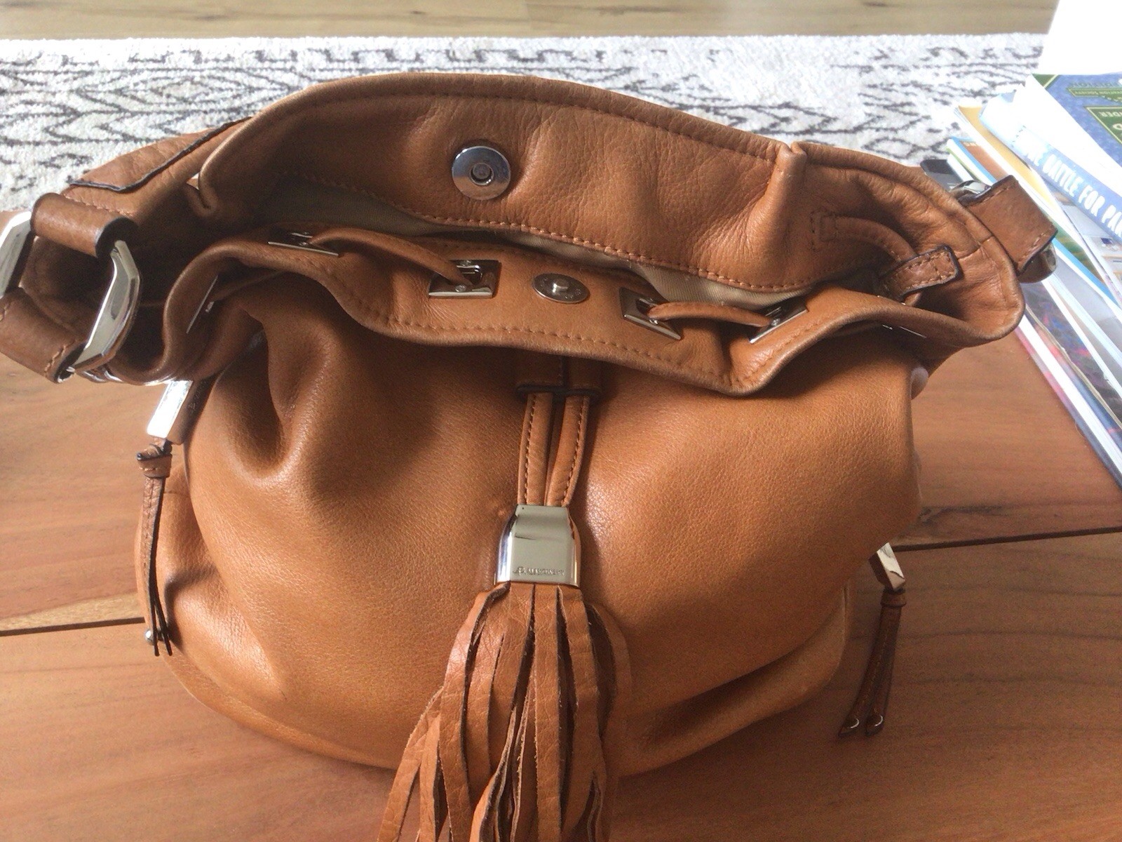 B Markowsky Soft Carmel Leather Drawstring Snap C… - image 9