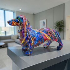 Colourful Dachshund Resin Dog Ornament Modern Home Office Decor Gift 19cm