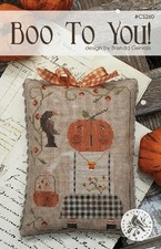 Boo to you Cross Stitch Pattern Sampler PrimitiveHalloween Pumpkin Cushion