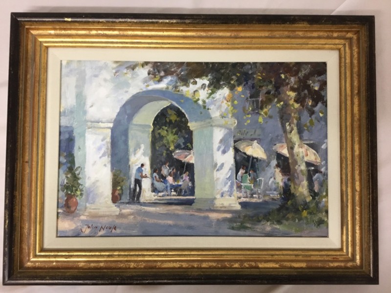 John Neale, Signed Oil Painting, Cafe Outdoors, Frame/Artist Description,(KME19)