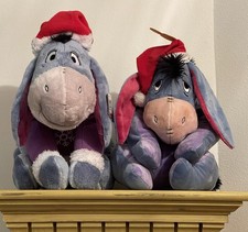 Disney Eeyore Christmas Stuffed Plush w/ Santa Hats approx 14 - 16" PAIR