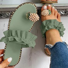 2026 Women Slipper Pineapple Pearl Flat Toe Bohemian Summer Beach Sandals Ladies