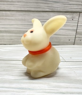 Vintage Playskool Rubber Bunny Toy White Rabbit With Red Collar 2'' Figure D5