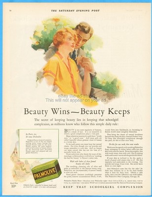 1928 Palmolive Bathroom Soap Health Beauty Wins Skin Care Romance Love Decor Ad