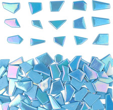 Iridescent Glass Mosaic Tiles for Crafts Bulk,200G Blue Broken Mosaic Glass Piec