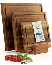 Schneidebrett Holz 3er Set massives Akazienholz Brett Brettständer & Saftrille