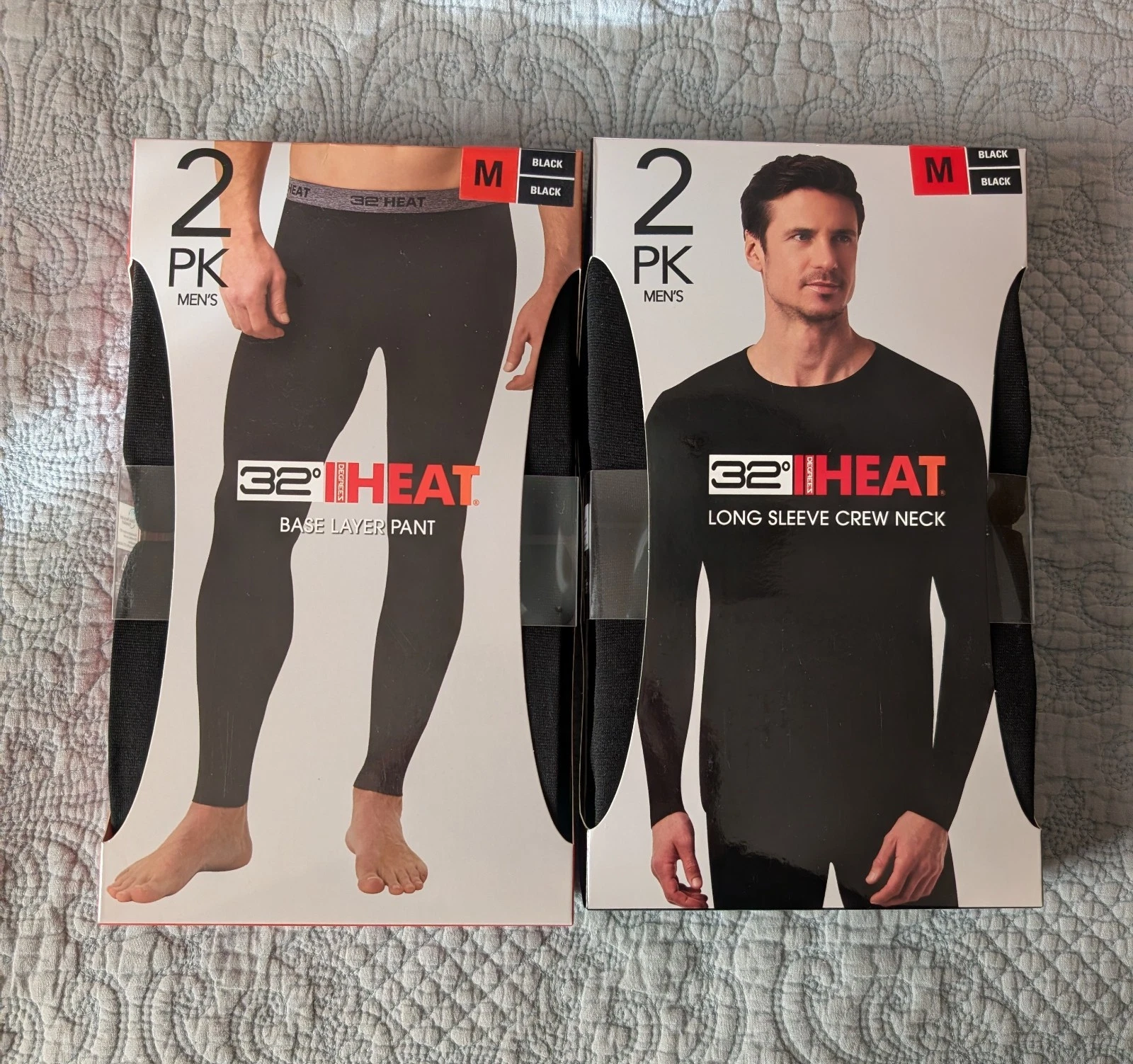 32 DEGREES HEAT Mens Long Sleeve Base Layer Top 2 Pack Crewneck Base Layer Pants